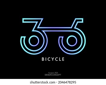 Abstract colorful flat bicycle graphic design element with neon style isolated on black background. Vector