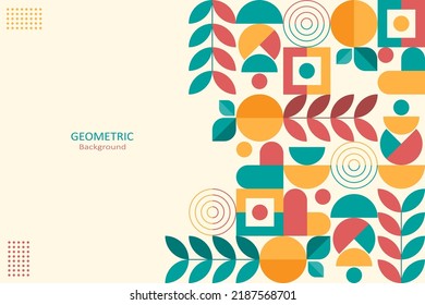 Abstract colorful flat geometric background, template design with the simple shape of circles, squares, dots, and lines. Landing page design, Vector Illustration.