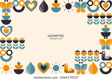 Abstract colorful flat geometric on a beige background, template design with the simple shape of symbols. Minimalist design with free space in the middle. Animal concept.Vector Illustration.