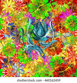 Abstract colorful floral background. with blue gradient doodles flowers Vector illustration