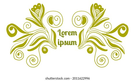 Abstract colorful floral curly element for design, swirl, curl, divider. Fantasy thin line curly shapes. Card with flowers. logo.