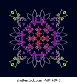 abstract colorful floral decorations shape on a dark background