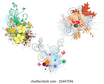 abstract colorful floral design grungy tattoo and butterfly