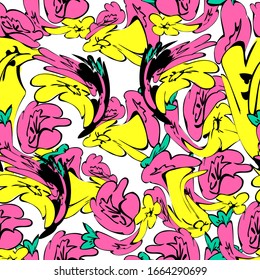 Abstract colorful floral ornament on a white background. Print for fabric, textile. Pattern seamless. Vector.
