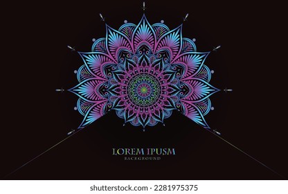 Abstract colorful floral pattern mandala art isolated on a dark background, luxury mandala for invitation card, wedding, banner, yoga, meditation poster design, circle pattern vector art element