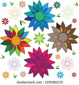 Abstract colorful floral pattern vector illustration on transparent background.
