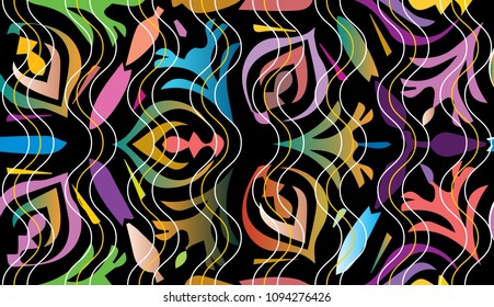 Abstract colorful floral seamless pattern. Vector ornamental background. Bright ornament. 