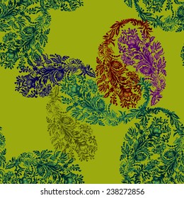 Abstract Colorful floral Seamless pattern on green background vector illustration