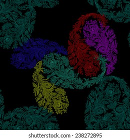 Abstract Colorful floral Seamless pattern on black background vector illustration