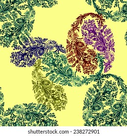 Abstract Colorful floral Seamless pattern on yellow background vector illustration
