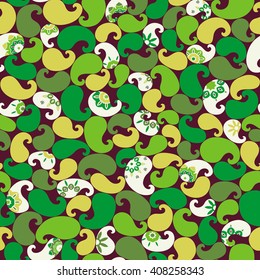 Abstract Colorful floral seamless pattern. Summer Background. Ornament with swirls and flowers. Vector illustration