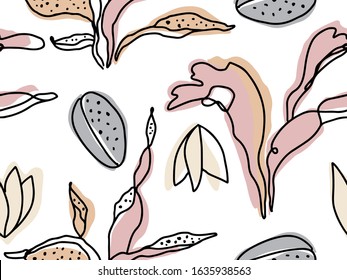 Abstract colorful floral seamless vector pattern with black contour on white background