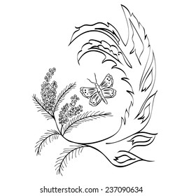 Abstract colorful flourish with butterfly, decorative ornament.