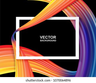 Abstract. colorful flow fabric background,  Wave shape and white frame in black color background , for  layout, leaflet, magazine ,brochure,page, poster. Vector illustration 

