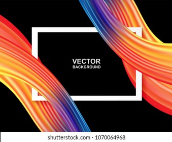 Abstract. colorful flow fabric background,  Wave shape and white frame in black color background , for  layout, leaflet, magazine ,brochure,page, poster. Vector illustration 
