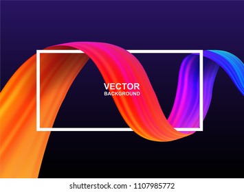 Abstract. colorful flow fabric background. Wave shape and white frame in black color background , for  layout, brochure,page, poster. Vector illustration
