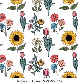 Abstract colorful flower, Botanical plant and bouquet pattern. Blooming spring flowers in elegant. Flowers in pastel colors.eps 10.