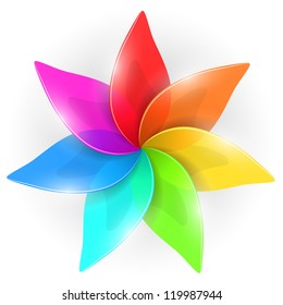 Abstract colorful flower bud with rainbow colored petals isolated on white background.