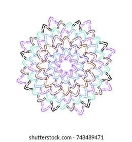 Abstract colorful flower mandala pattern with pencil brush style, vector design