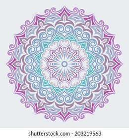 Abstract colorful flower round vector ornament.