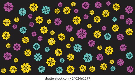 Abstract colorful flower shape pattern on black background vector illustration