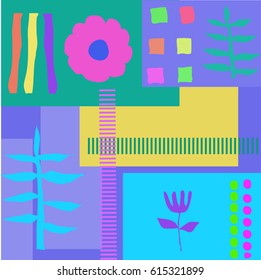 Abstract colorful flowers and geometric background. Nice geometric and flowers background. Minimal background.