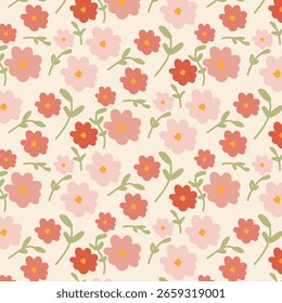 Abstraktes buntes Blumenmuster. Blühende Frühling und Sommer Blumen Elemente.Vektorgrafik für Dekor, Druck, Stoff, Mode-Print. 