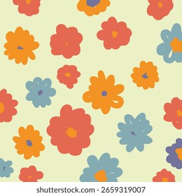 Abstractas patrón de flores de colores. Elementos florecientes de flores de primavera y verano. Ilustración vectorial para decoración, impresión, tela, impresión de moda. 