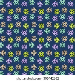 Abstract colorful flowers pattern, dark blue background
