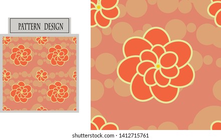 Abstract colorful flowers pattern design on polka dot background, use for wallpaper, template, banner, cover, fabric