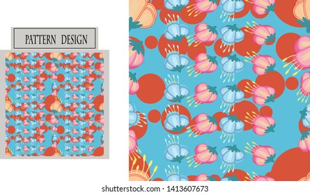 Abstract colorful flowers pattern design on bright background, use for wallpaper, template, banner, cover, fabric