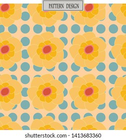 Abstract colorful flowers pattern design on polka dot background, use for wallpaper, template, banner, cover, fabric