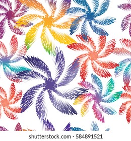 Abstract colorful flowers, seamless pattern