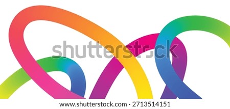 Abstract, colorful, flowing arcs in a spectrum of rainbow colors against a white background. Dynamic and energetic.
