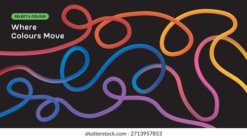Abstract Colorful Flowing Gradient Lines on Black Background, Vibrant Neon Ribbon Waves, Modern Fluid Curved Line Art for Banner, Poster, Web, Wallpaper and Creative Design.
