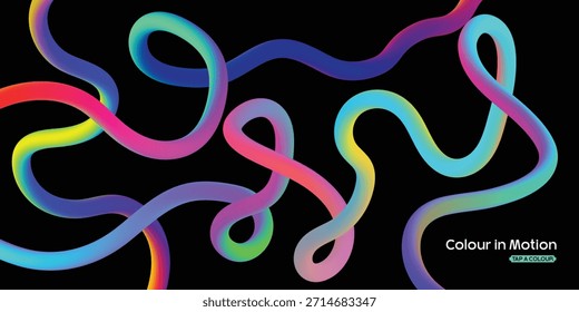 Abstract Colorful Flowing Gradient Lines on Black Background, Vibrant Neon Ribbon Waves, Dynamic Curved Line Art for Modern Banner, Poster, Web, Wallpaper and Creative Design.