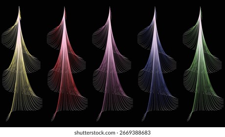 Abstract Colorful Flowing Line Patterns on Black Background
