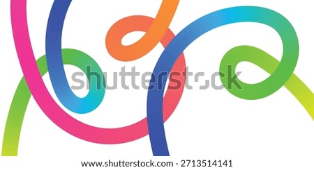 Abstract, colorful, flowing lines and curves in a rainbow gradient against a clean white background. Dynamic and energetic.