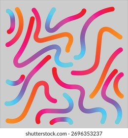 Abstract, colorful, flowing lines with a gradient effect on a light gray background, creating a playful, energetic pattern.
