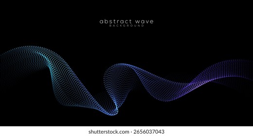 Abstract colorful flowing wave dot particle isolated on black background. Design element for technology, science, AI, flyer, modern concept. Vector ilustration	