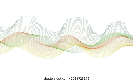Abstract colorful flowing wave lines isolated on white background. Abstract Background with Transparent Gradient Green and Yellow Wave Line on White Backdrop.	
