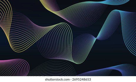 Abstract colorful flowing wave lines on a dark background for modern design with smooth gradients for artistic and visual appeal a contemporary concept