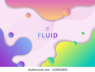 Abstract colorful fluid flow shapes circles and wave lines elements background. Liquid vibrant color. Vector illustration