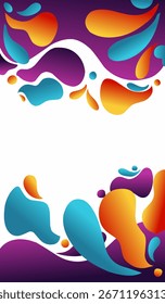 Abstract Colorful Fluid Shapes on a Purple and White Background