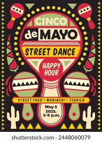 Abstract colorful flyer design template for Cinco de Mayo street dance. Cinco de Mayo festival poster. Holiday vector illustration.