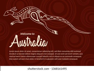 Abstract colorful flyer, poster, banner, placard, brochure design template with kangaroo. Aboriginal style. Ethnic style. Australian style. Vector abstract color illustration. 