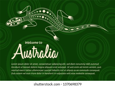 Abstract colorful flyer, poster, banner, placard, brochure design template with lizard. Aboriginal style. Ethnic style. Australian style. Vector abstract color illustration. 