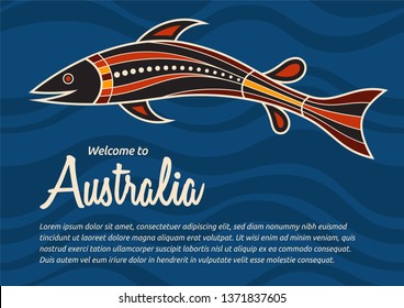 Abstract colorful flyer, poster, banner, placard, brochure design template. Fish. Aboriginal style. Ethnic style. Australian style. Vector abstract color illustration. 