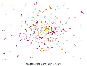 Abstract colorful flying confetti background. Isolated on the white background. Vector holiday illustration.