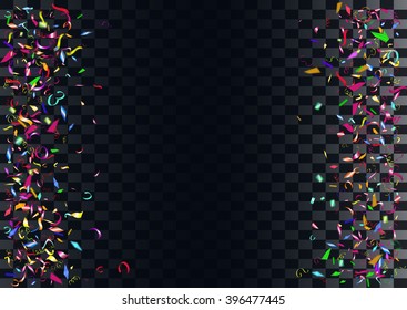 Abstract colorful flying confetti background. Isolated on the transparent background. Vector holiday illustration.